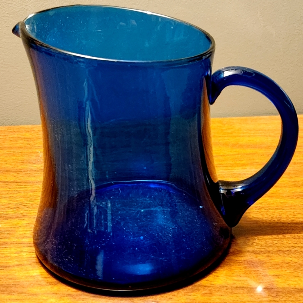 Vintage MCM Midcentury Cobalt Blue Wide Large Mouth Pitcher